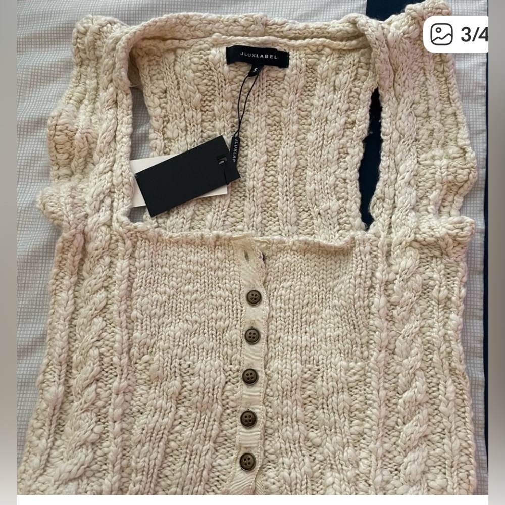 New-JLUXLABEL Women’s Cream Knit Button-Front Cropped Tank Top - Picture 4 of 4